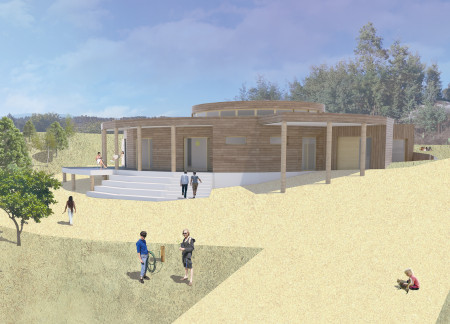 Charred Wooden Shingles and Geothermal Energy Define A Community Hub Rooted in Nature