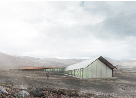 Plywood Structure Sheltering Sustainable Dining Amid Volcanic Landscapes  