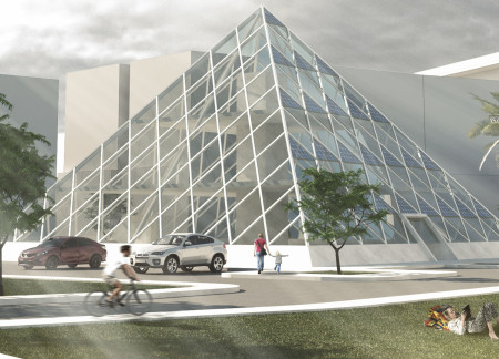 Reflective Glass Pyramid With Automated Systems and Sustainable Features for Urban Meditation