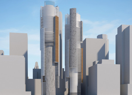 Cylindrical Glass Facades and Perforated Panels in Sustainable Urban Workspaces  