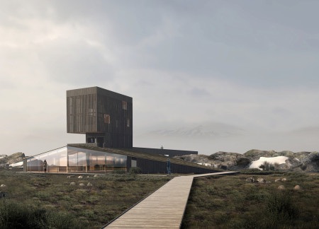 Charred Wooden Shingles and Elevated Walkways Enhance Visitor Experience Amidst Icelandic Geology  