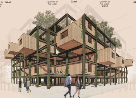 Vertical Gardens and Recycled Materials Form a Flexible Urban Living Environment  