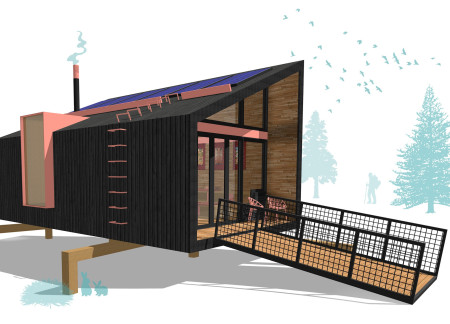 Meditation Cabin Featuring Charred Wooden Shingles and Cross-Laminated Timber Panels for Sustainable Serenity