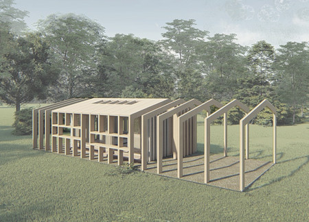 Birch Framed Serenity With Ivey Brick Accents Creating an Introspective Meditation Space  