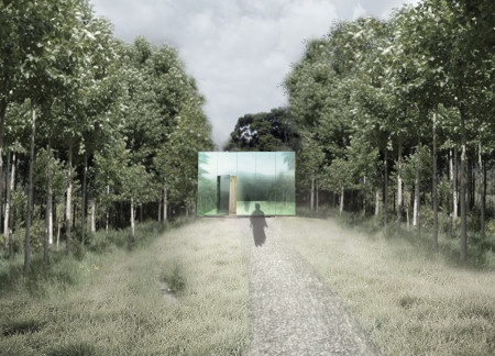 Reflective Facade and Sustainable Timber Create a Tranquil Meditation Space  