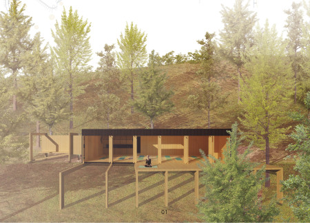 Funnel-Shaped Sanctuary Crafted With Cross-Laminated Timber Panels Amidst Natural Surroundings