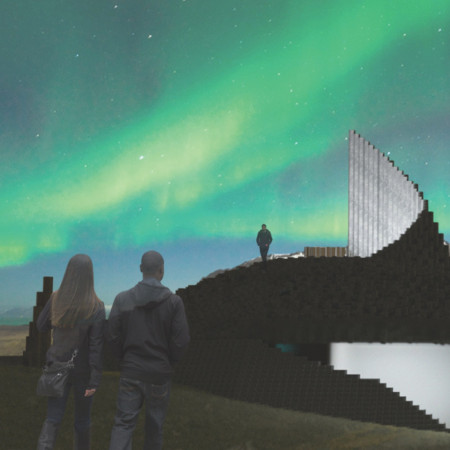 Basaltic Formations Enhanced by Photovoltaic Glass in a Visitor Center Structure  