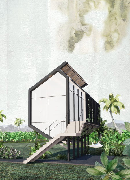 Elevated Bamboo Pods with Thatch Roofing Nestled in Nature's Embrace  