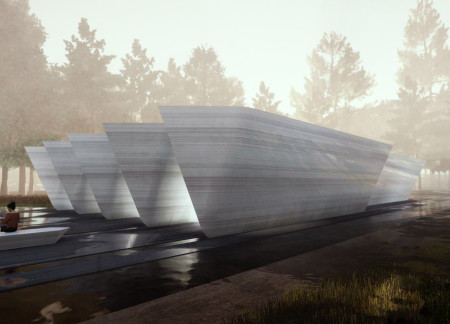 Charred Wood Shingles and Stone Cladding Defining a Contemporary Columbarium in Riga Forest  