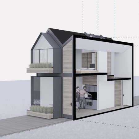 Charred Wooden Shingles and Prefabricated Core Focus in a Flexible Residential Environment  