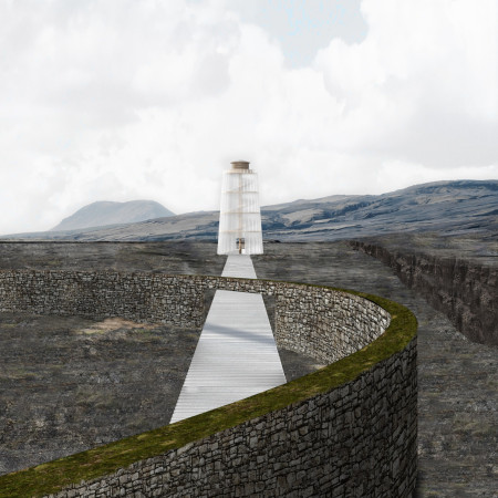 Translucent Polycarbonate and Volcanic Stone Lighthouse Guiding Coastal Exploration