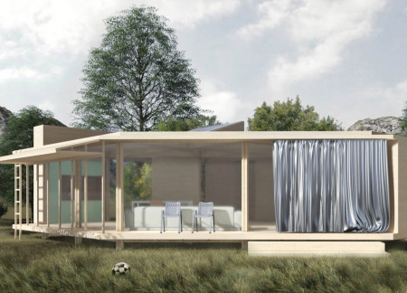 Triangular Modules with ETFE Panels and Natural Wood Elements for Flexible Residential Living