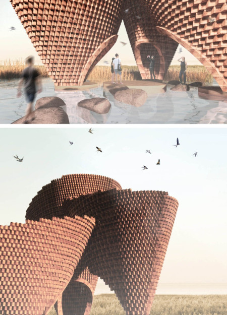Rammed Earth Bricks and Mirror Facades Create Specialized Avian Habitats in a Community Space