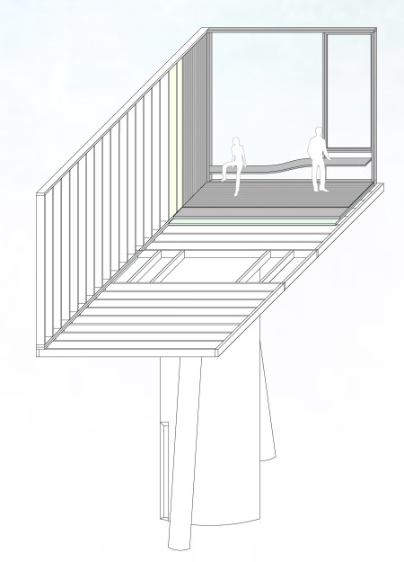 Floating Cuboid Structure with Photovoltaic Panels and Slender Pillars Overlooking Icelandic Landscapes