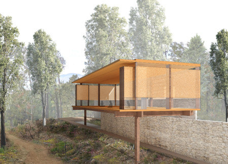 Suspended Yoga Studio with Translucent Canopy and Local Stone Base
