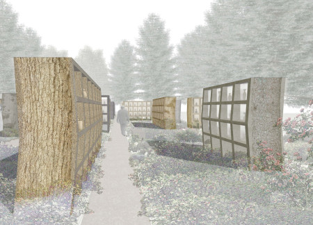 Natural Light Diffusion Through Laminated Glass in a Cast Concrete Columbarium Integrated with Biodiverse Landscape