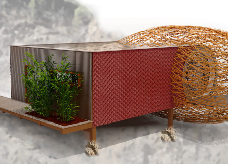Bamboo Privacy Screens and Copper Roofing in a Sustainable Retreat for Mindfulness