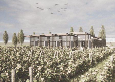 Charred Wooden Shingles Embrace Natural Landscapes in a Sustainable Retreat for Agritourism