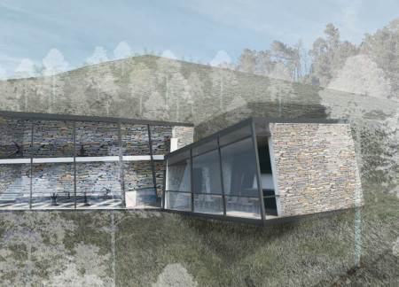 Natural Stone and Glass Retreat Embracing Mountain Vistas in Eco-Friendly Design