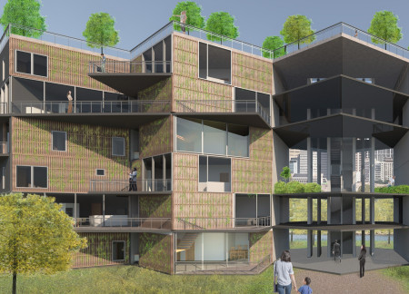 Charred Wooden Shingles and Green Roofs Define A Modular Community-Focused Living Space