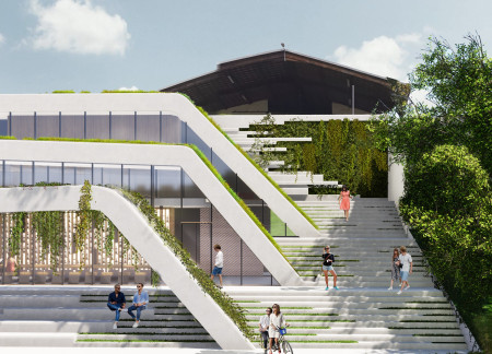 Curvilinear Roof and Stepped Terraces Embrace Natural Light in Sustainable Tasting Room