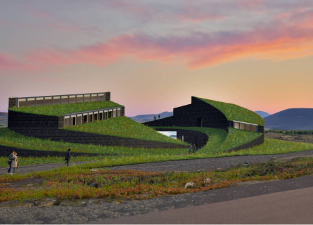 Basalt Stone Structure Integrating Natural Light and Geothermal Features for Community Engagement