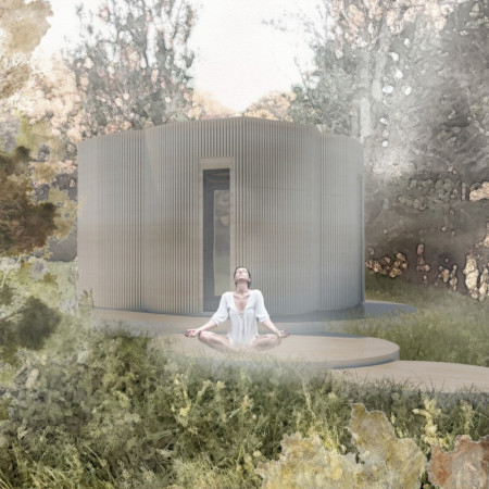 Charred Wooden Shingles Embrace a Circular Timber Retreat for Mindful Reflection  