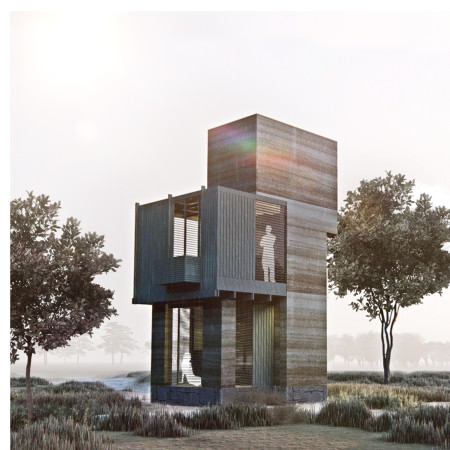Rammed Earth Sanctuary Featuring Louvered Windows for Communal Wellness  