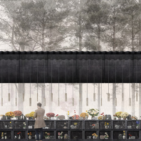 Precast Concrete Modules Harmonizing With Serene Forest Landscape for Memorial Spaces