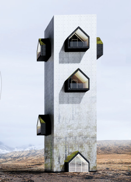 Charred Wooden Shingles and Corrugated Aluminum Create a Multi-Directional Observation Hub in Iceland's Volcanic Landscape