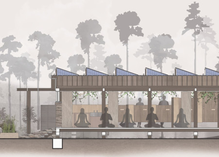 Wattle and Daub Retreat Featuring Reclaimed Materials for Mindful Practice  