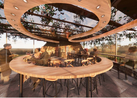 Curvilinear Timber Pavilion Embracing Natural Stone and Community Engagement