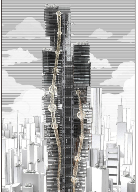 Natural Light Enhancing Glass Facade With Integrated Vertical Circulation Using Reinforced Concrete  