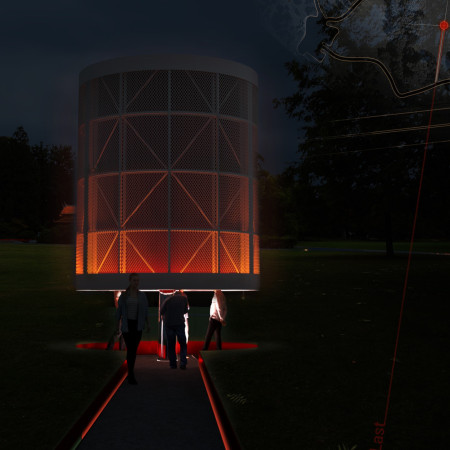 Captivity Ring Enveloped in Stretch Metal and Deep Red Sheeting for Reflective Space