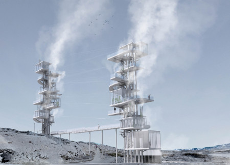 Geothermal Integration and Spiral Staircases Enveloped in Glass and Steel