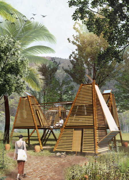 Cross-Laminated Timber Panels and Living Green Walls Define a Sustainable Community Hub