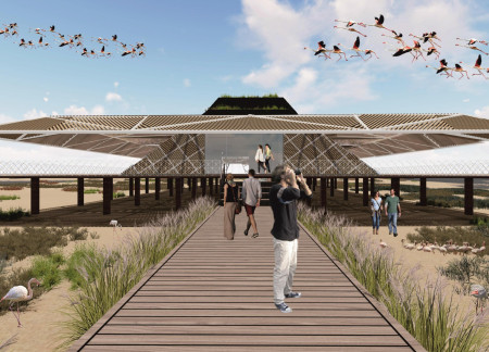 Charred Wood Shingles and Sustainable Design in a Visitor Center for Wetland Conservation