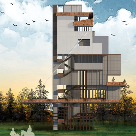 Light Metal Observatory Tower with Transparent Polycarbonate Facade  