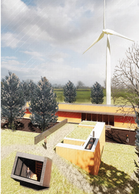 Wind Turbine-Integrated Retreat Embracing Local Flora and Summer Solstice Ceremonies