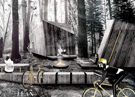Charred Timber and Brass-Colored Steel Enhance Cyclist Rest Stop Functionality