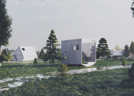 Sailing Boat-Inspired Huts with Concrete Formwork for Poetic Reflection