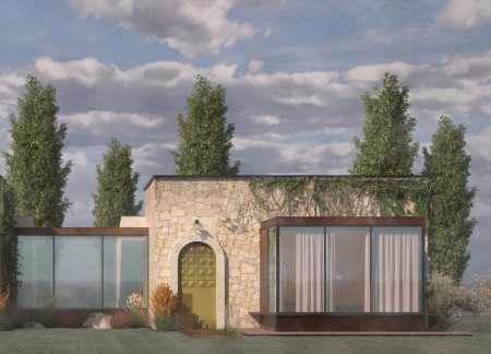 Rusted Plate Facades with Glass Blocks and Organic Wine Guest Homes  