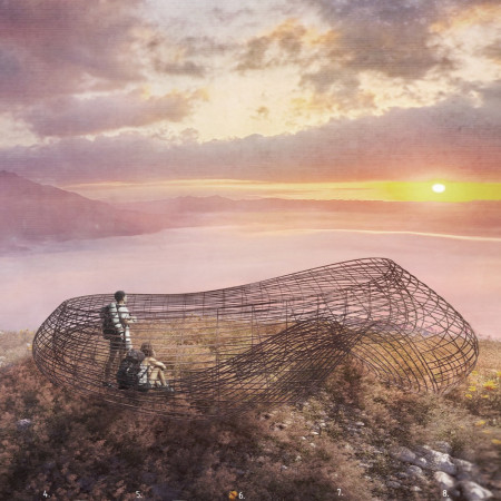 Elevated Sanctuary with Steel Cables on a Volcanic Summit  