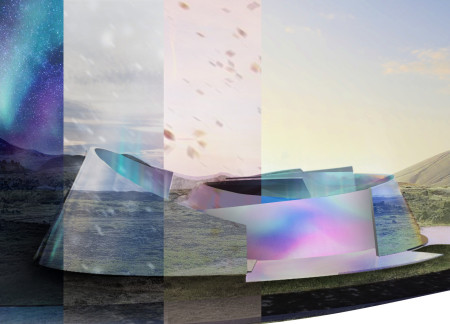 Daylight Aurora Pavilion Featuring Cast-In-Place Concrete and Icelandic Stone