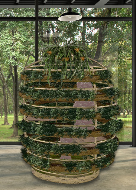 Fabric Pots and Metal Tubes Create a Biophilic Home Office Environment  
