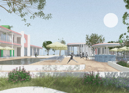 Rose Red Concrete and Dark Green Cores Enrich Community Spaces in Portugal  