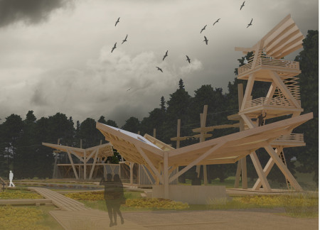 Wing-Shaped Timber Structures Creating Community Connections in a Unique Landscape  