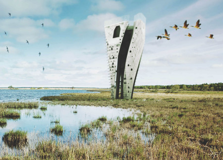 Vertical Observation Tower Crafted from Multi-Leaf Form and Sustainable Timber