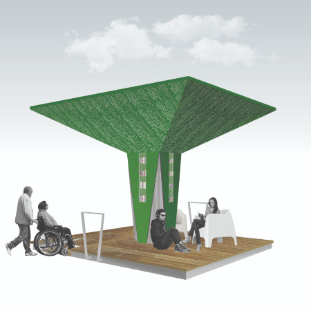 Perforated Canopy of Recycled Materials Creating Community Shelter  