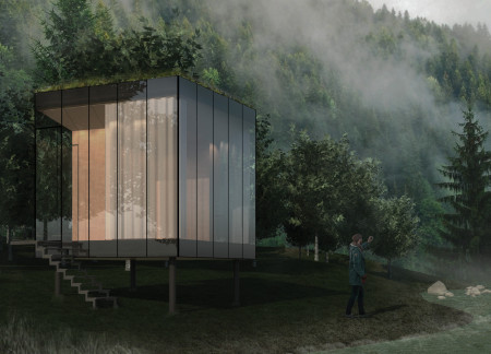Reclaimed Wood Structure Emphasizing Transparent Facades and Rainwater Management